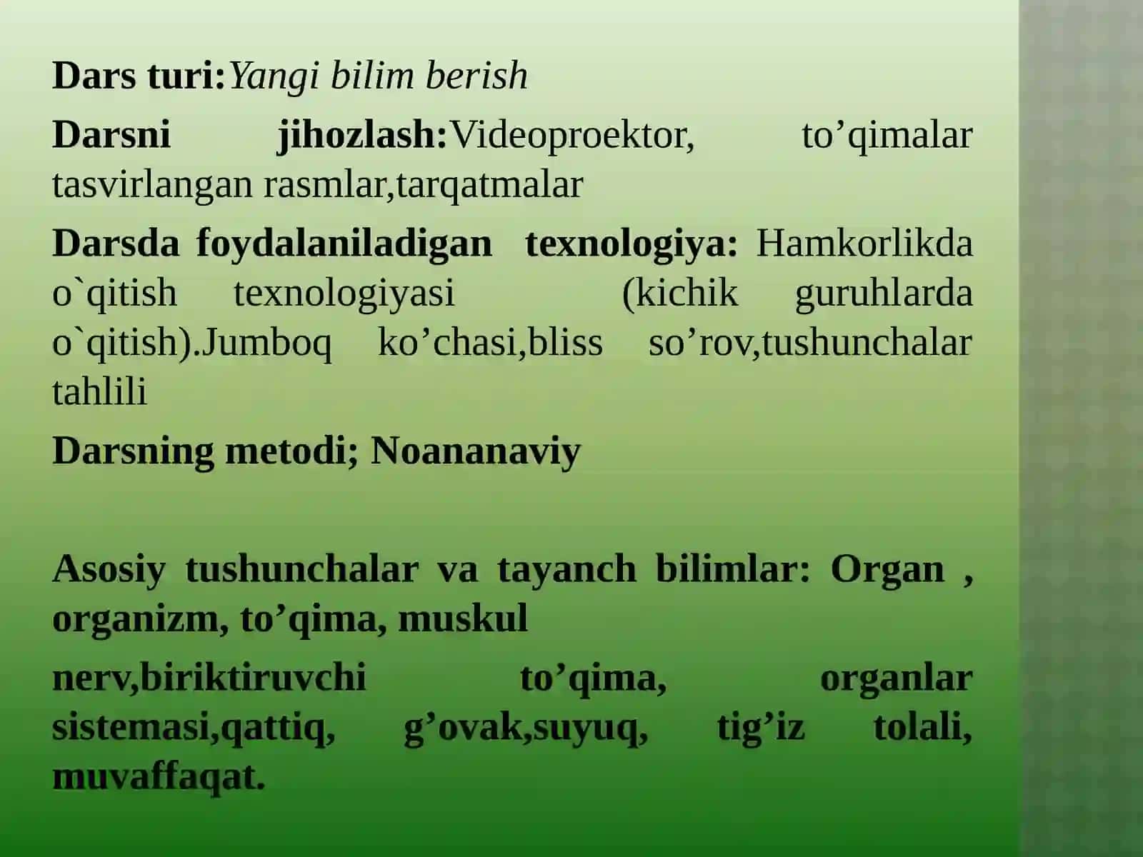 "TO’QIMALAR ORGAN VA ORGANLAR SISTEMASI" 3