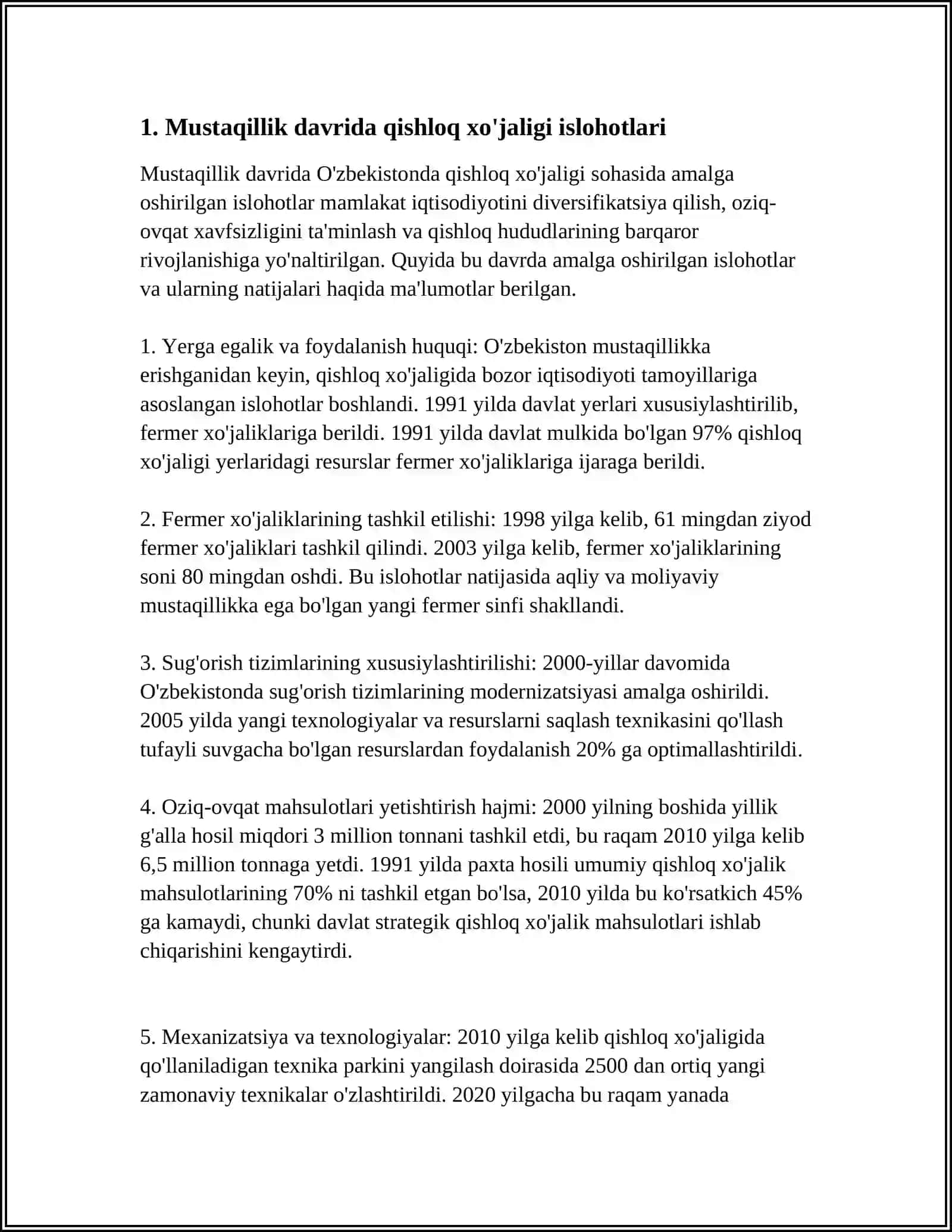 MUSTAQILLIK YILLARIDA QISHLOQ XOʼJALIGI VA SANOAT SOHASIDAGI OʼZGARISHLAR 3