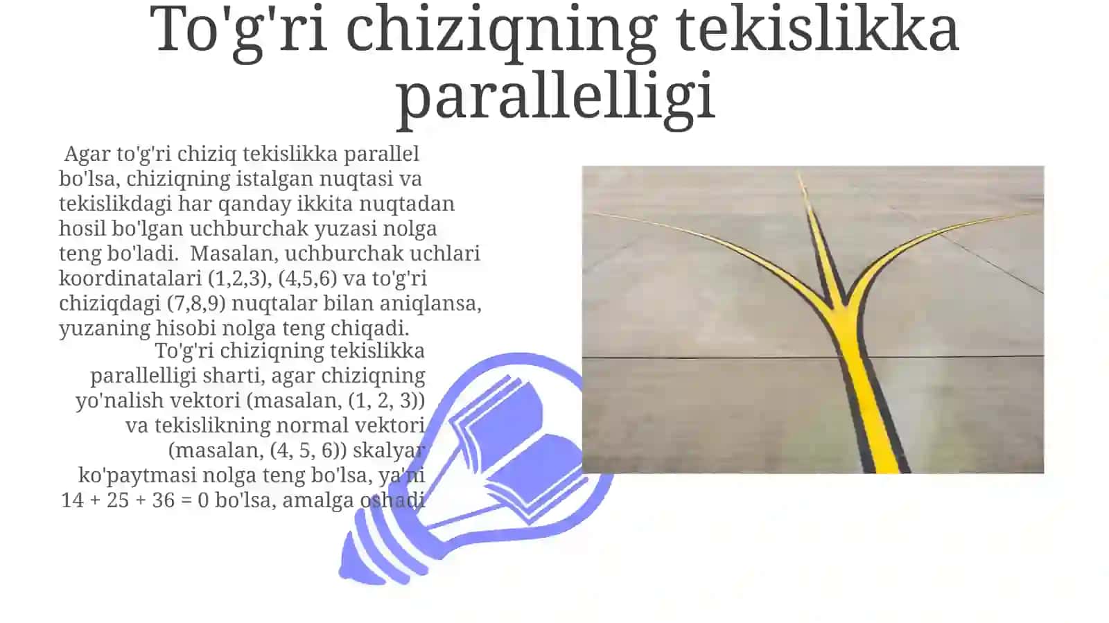 To'g'ri chiziq va tekislikning o'zaro holati 3