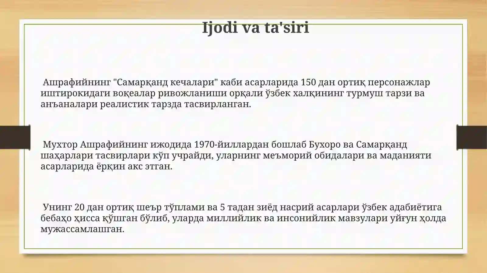 Muxtor Ashrafiyning Ijodi 3