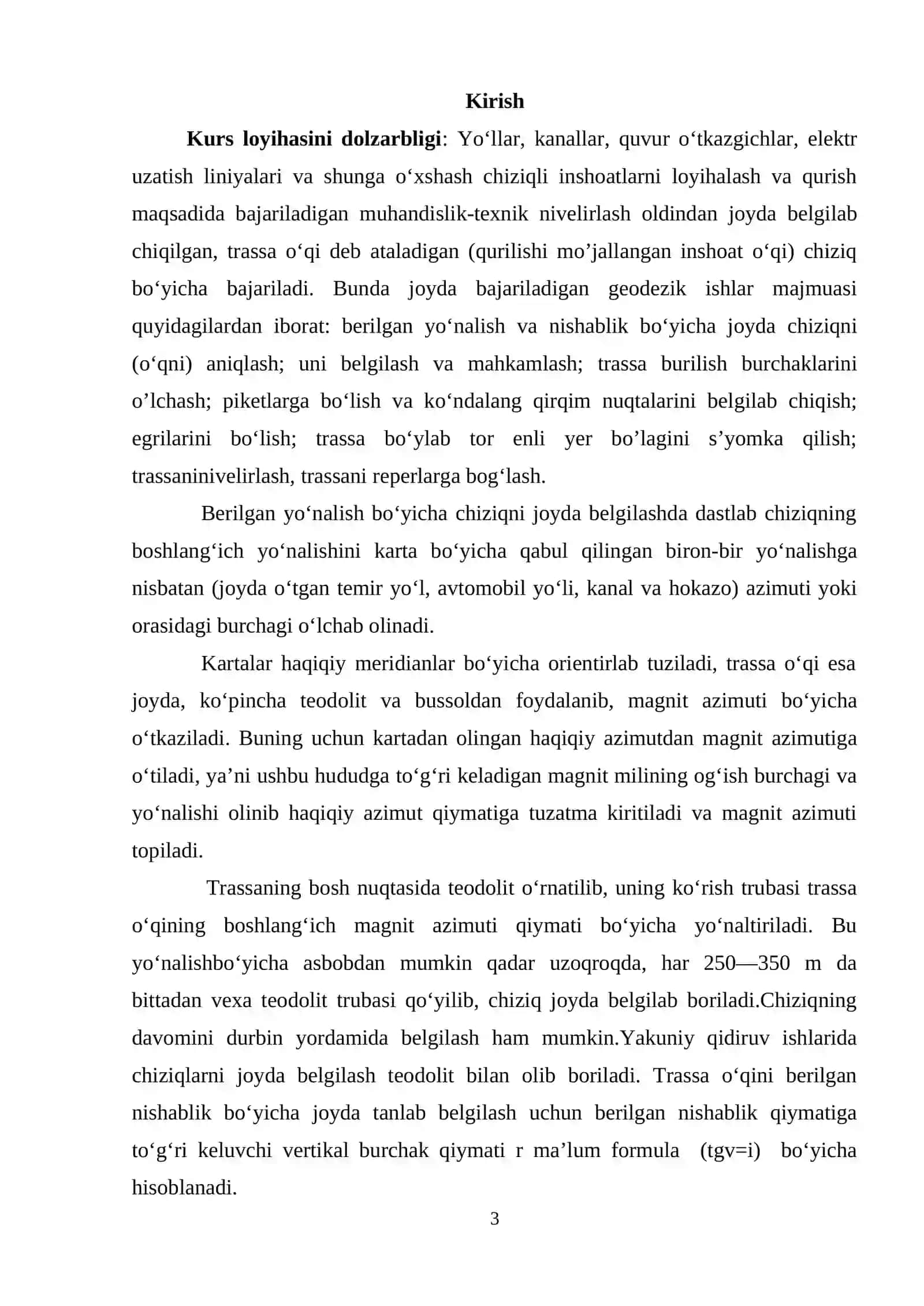 TRASSA O’QINI PIKETLAR BO’YICHA NIVELIRLASH VA REPERLARGA BOG’LASH 3