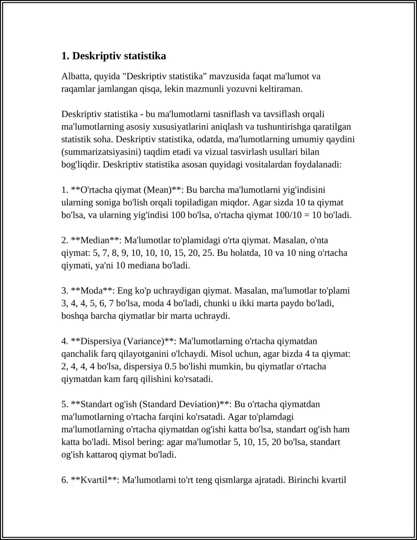 MATEMATEK STATISTIKA ELEMENTLARIGA DOIR AMALIY TOPSHIRIQLARNI BAJARISH 3