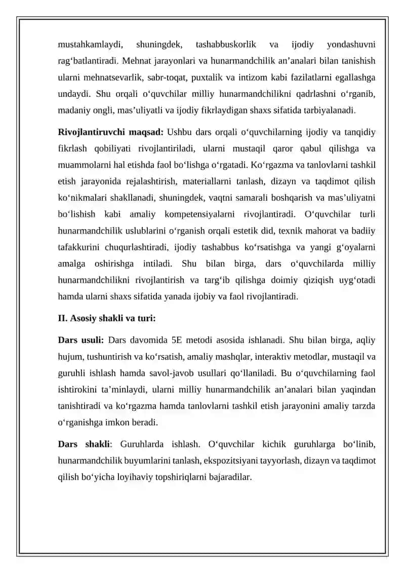 O'zbek xalq hunarmandchiligi bo'yicha ko'rgazma va tanlovlar tashkil qilish 3