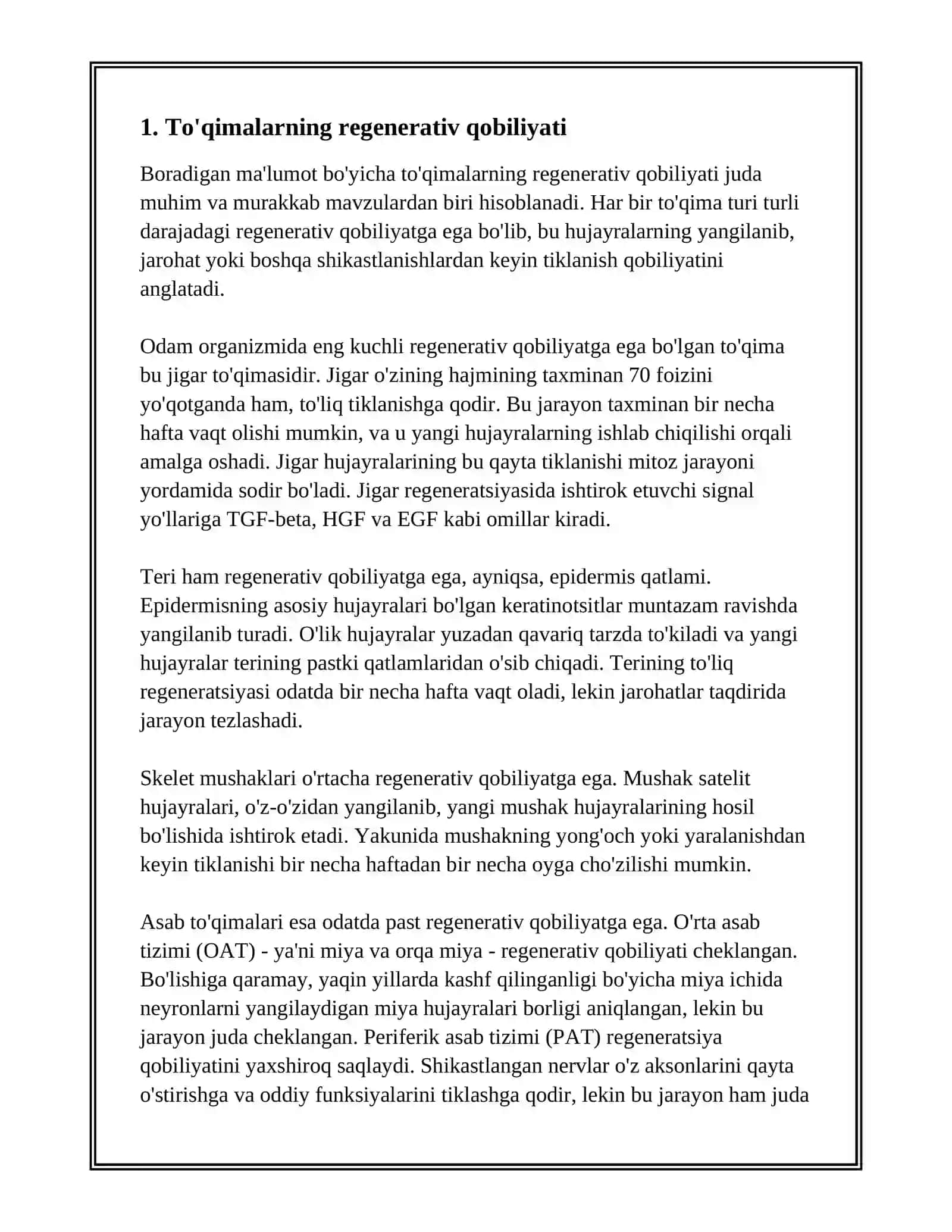 TOʻQIMALARNING FIZIOLOGIK VA REPARATIV REGENERATSIYASI.TOʻQIMALAR OʻZGARUVCHANLIGI CHEGARALARI 3