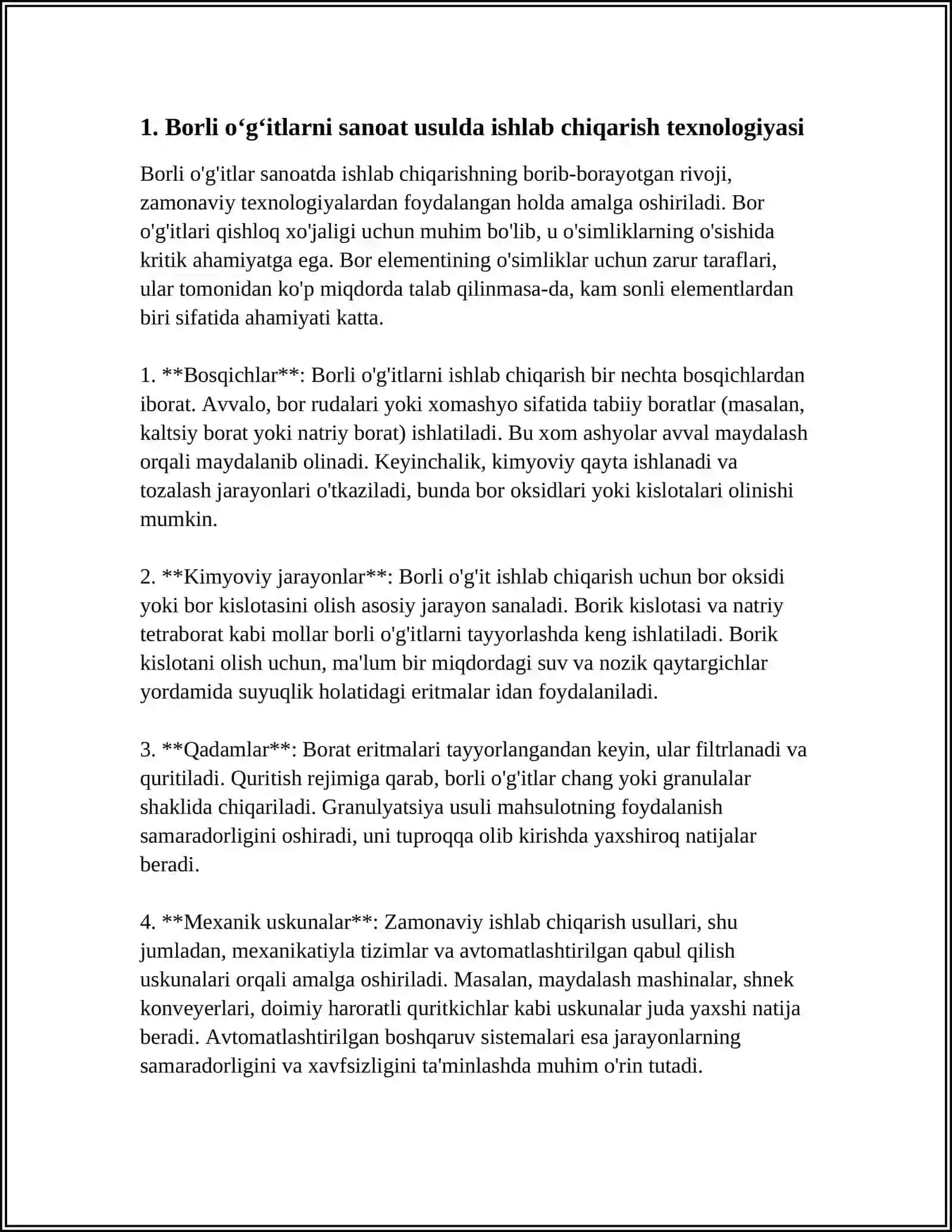 BORLI OʻGʻITLAR, MIS, RUX, MARGANES, MOLIBDEN, KOBALTLI OʻGʻITLAR OLISH TEXNALOGIYASI 3