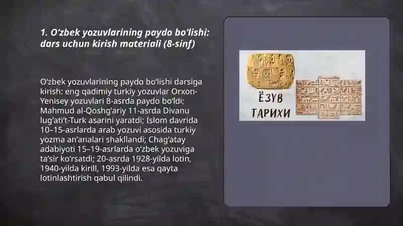 Oʻzbek yozuvlari tarixidan mavzusida material tayyorlash 3