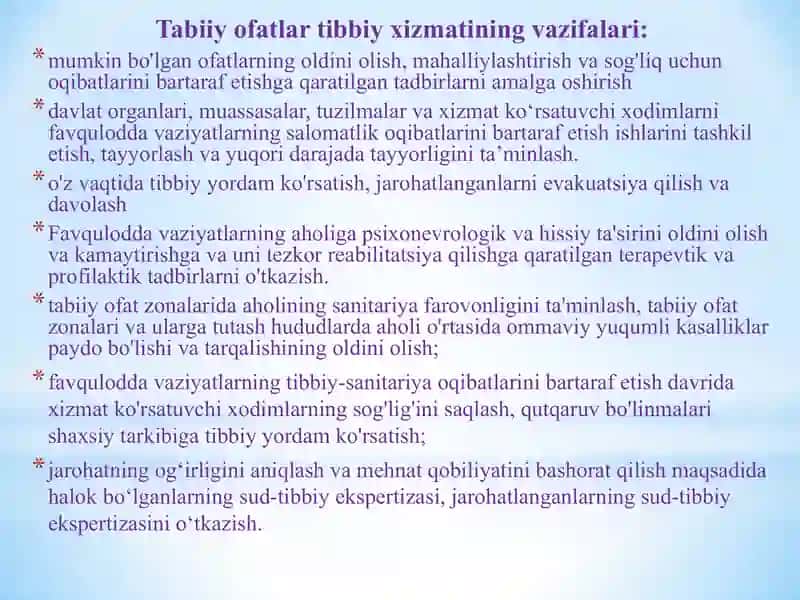 Favqulodda vaziyatlar va ofatlarda tez yordam va shoshilinch tibbiy yordamni tashkil etish 3