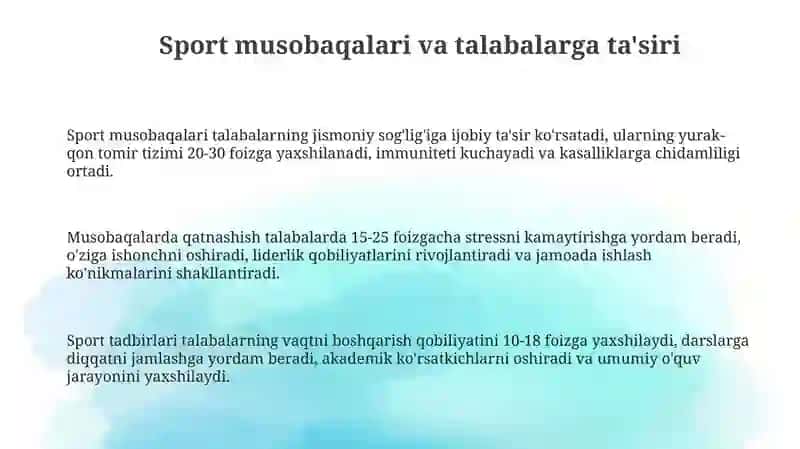 Sport musobaqalarini oʻquvchilar tayorgarligi 3