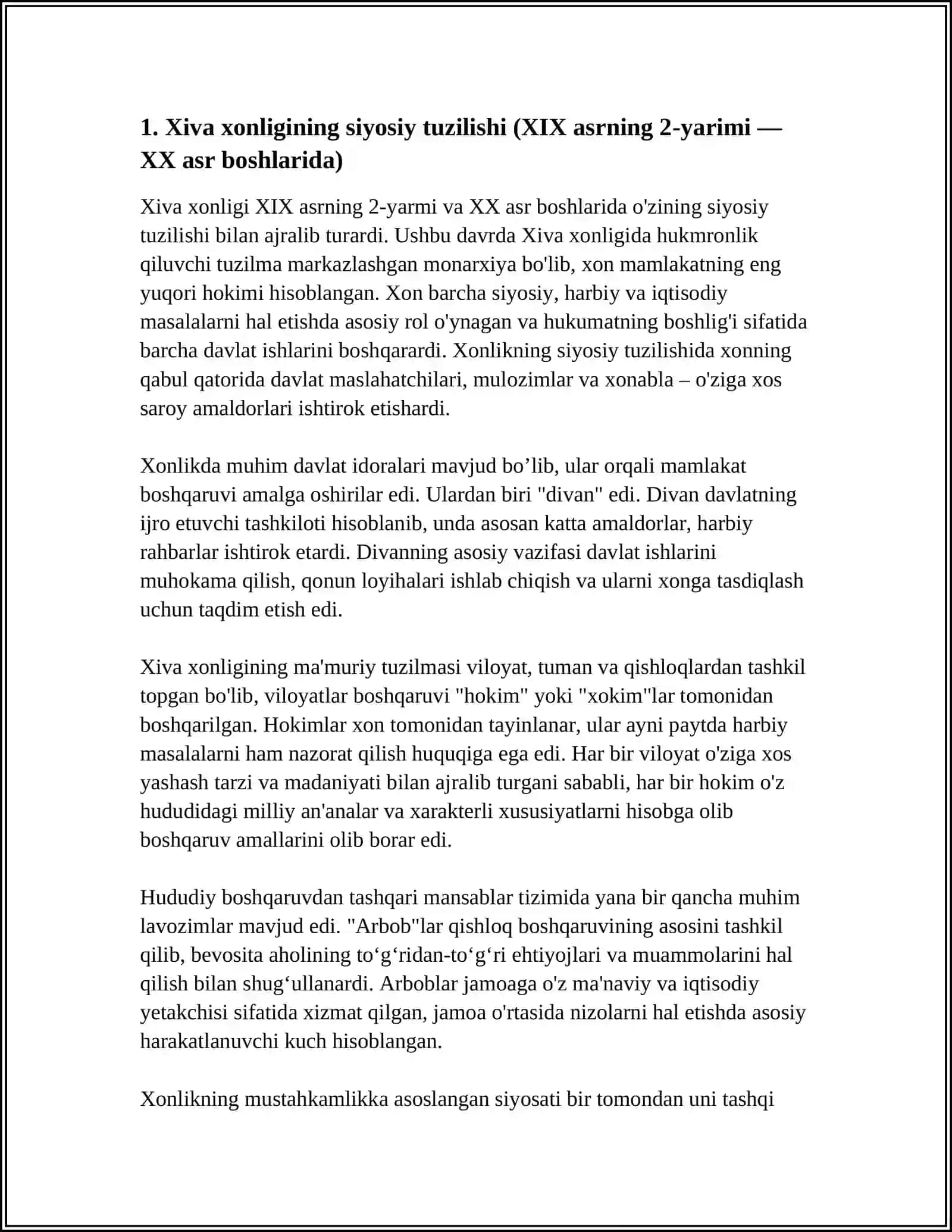 XIVA XONLIGI SIYOSIY TUZILISHI (XIX ASRNING 2-CHI YARMI XX ASRNING BOSHLARIDA) 3