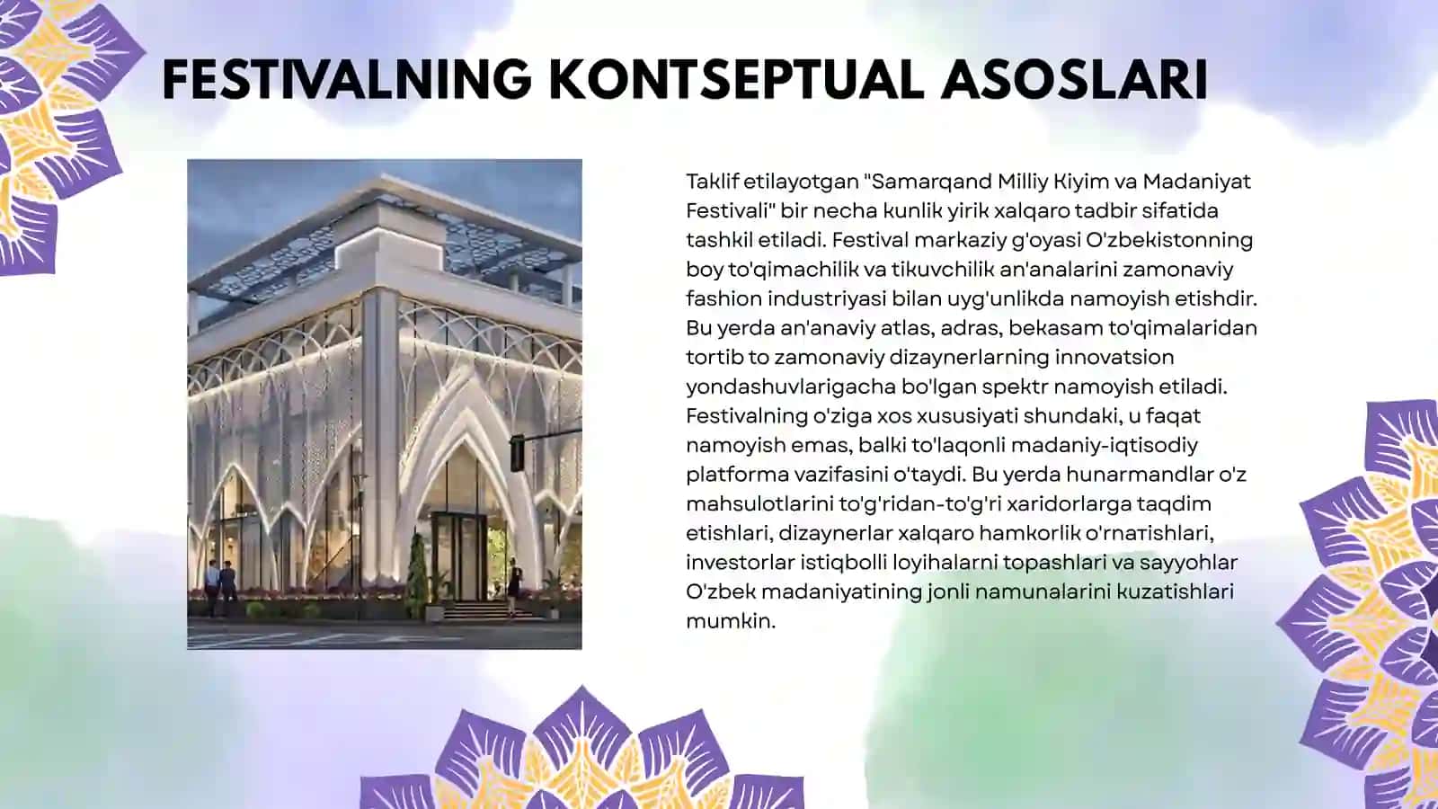 SAMARQANDDA MILLIY KIYIM VA MADANIYAT FESTIVALI: TURIZM IQTISODIYOTINI RIVOJLANTIRISH KONSEPSIYASI 3