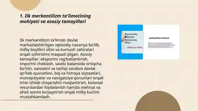Ilk merkantilizm ta`limoti vauning namayondalari 3