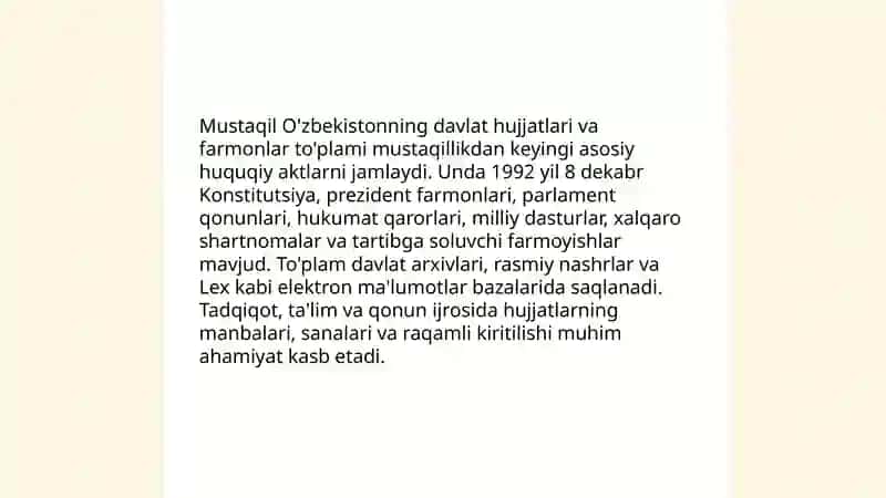 Mustaqil O'zbekistonning davlat hujjatlari va farmonlar to'plami 3