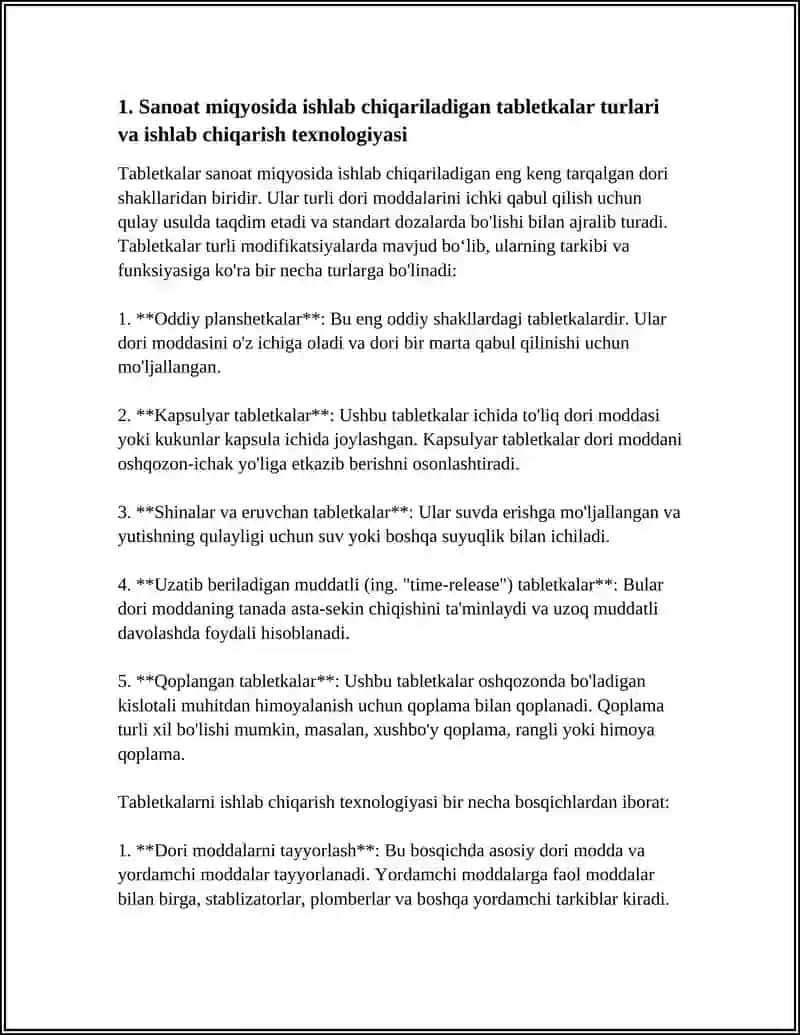 SANOAT MIQQIYOSIDA ISHLAB CHIQARILADIGAN DORI VOSITALARI,TURLARI VA SHAKILLARI 3