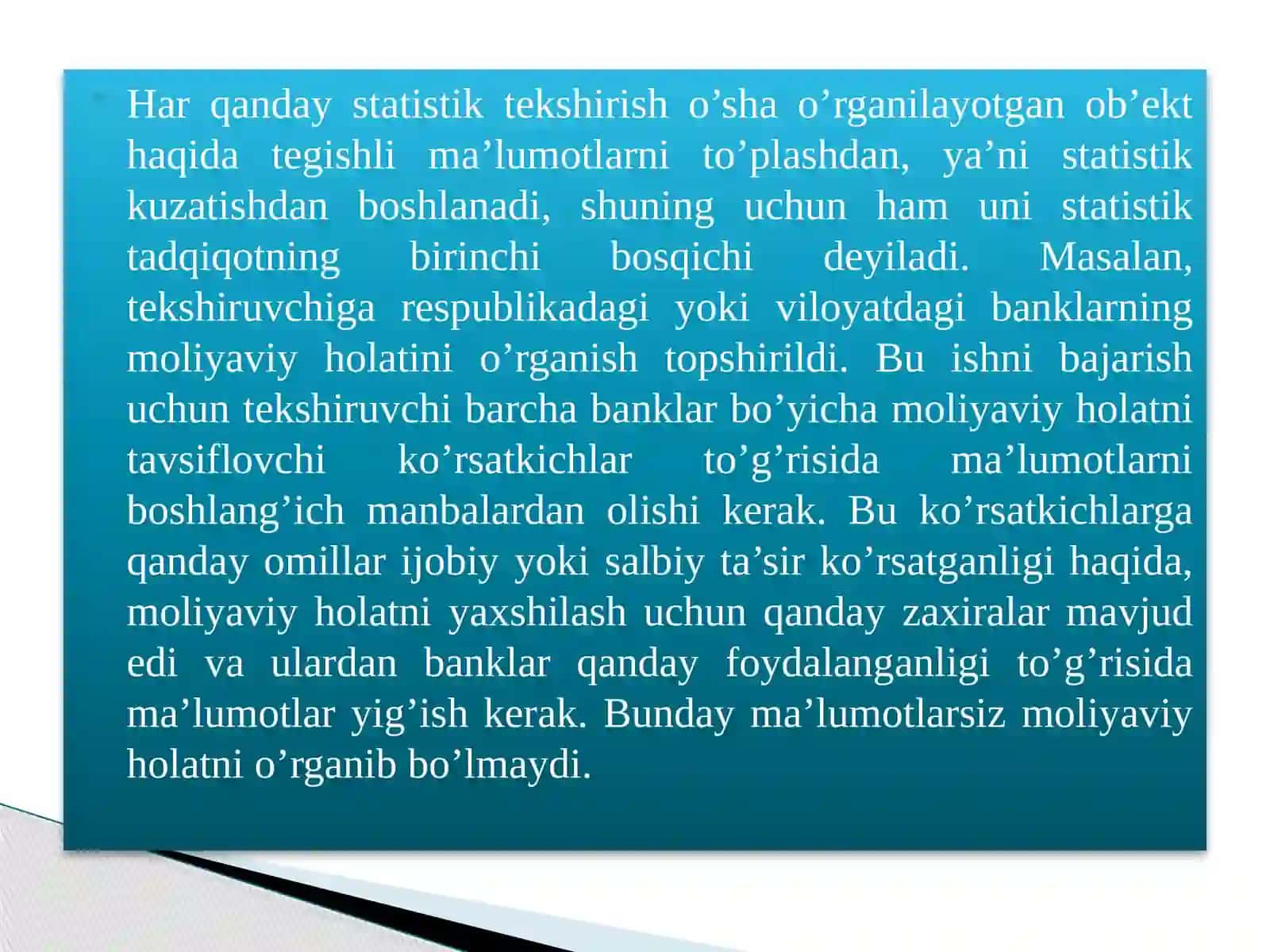 STATISTIK MA’LUMOTLARNI TO’PLASH NAZARIYASI VA AMALIYOTI 3