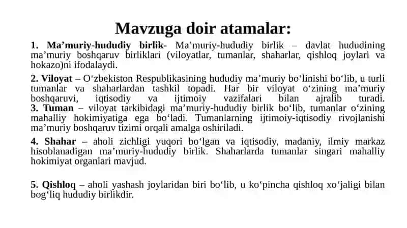 Mа’muriy-hududiy birliklаrning shakllanishi va rivojlanishi 3
