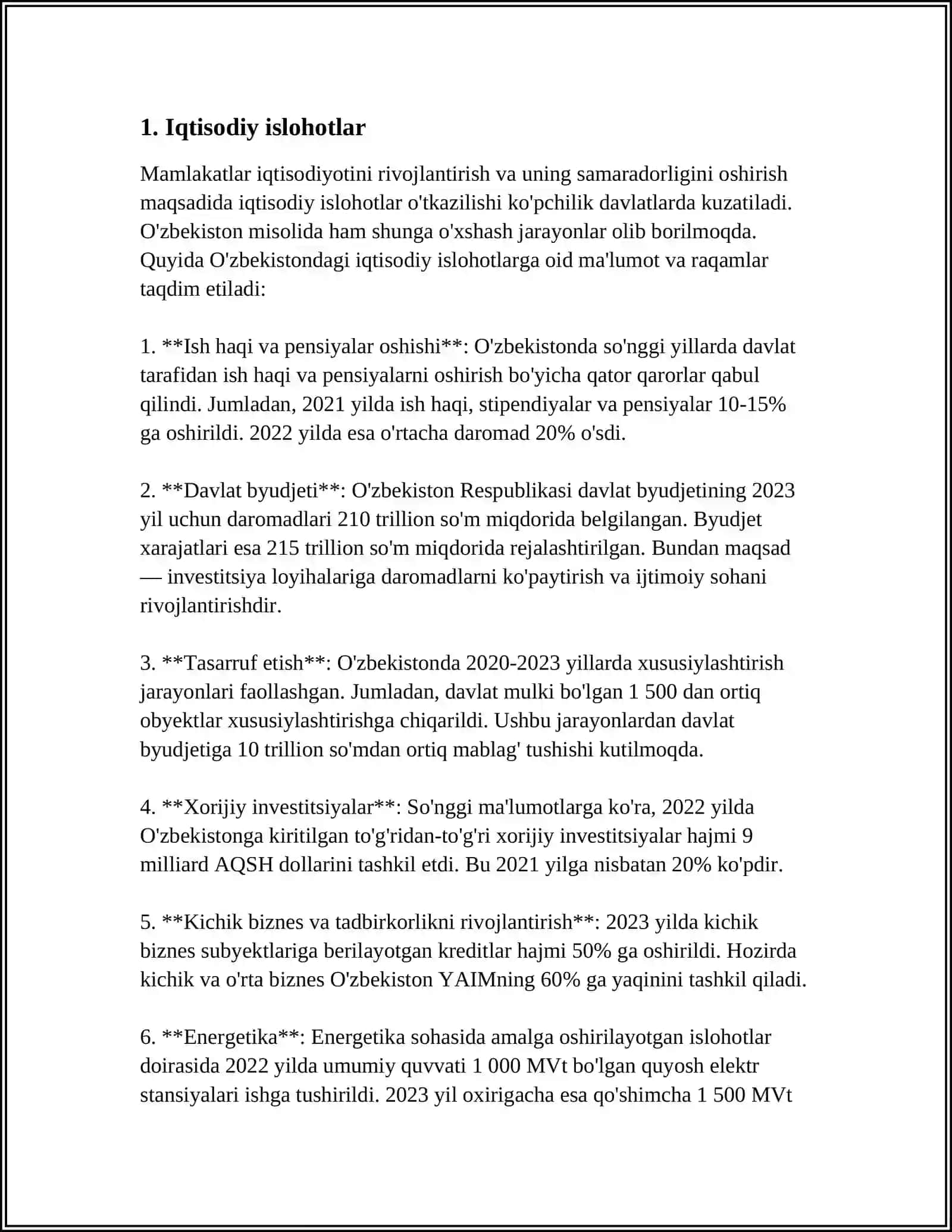 YANGI OʻZBEKISTONDA PREZIDENT SHAVKAT MIROMONOVICH MIRZIYOYEV RAHBARLIGI VA TASHABBUSI OSTIDA AMALGA OSHIRILGAN ISLOHOTLAR 3