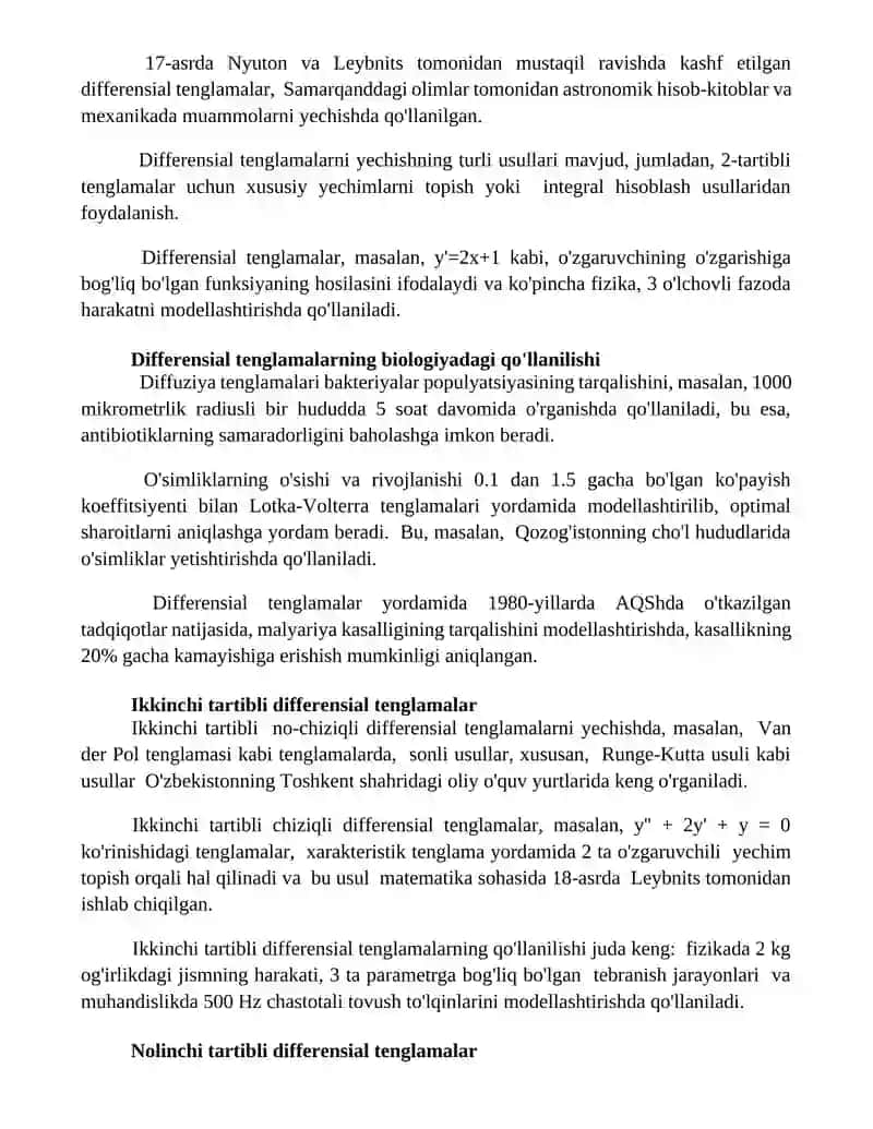 Differensial tenglamalar va ularning tadbiqlari 3