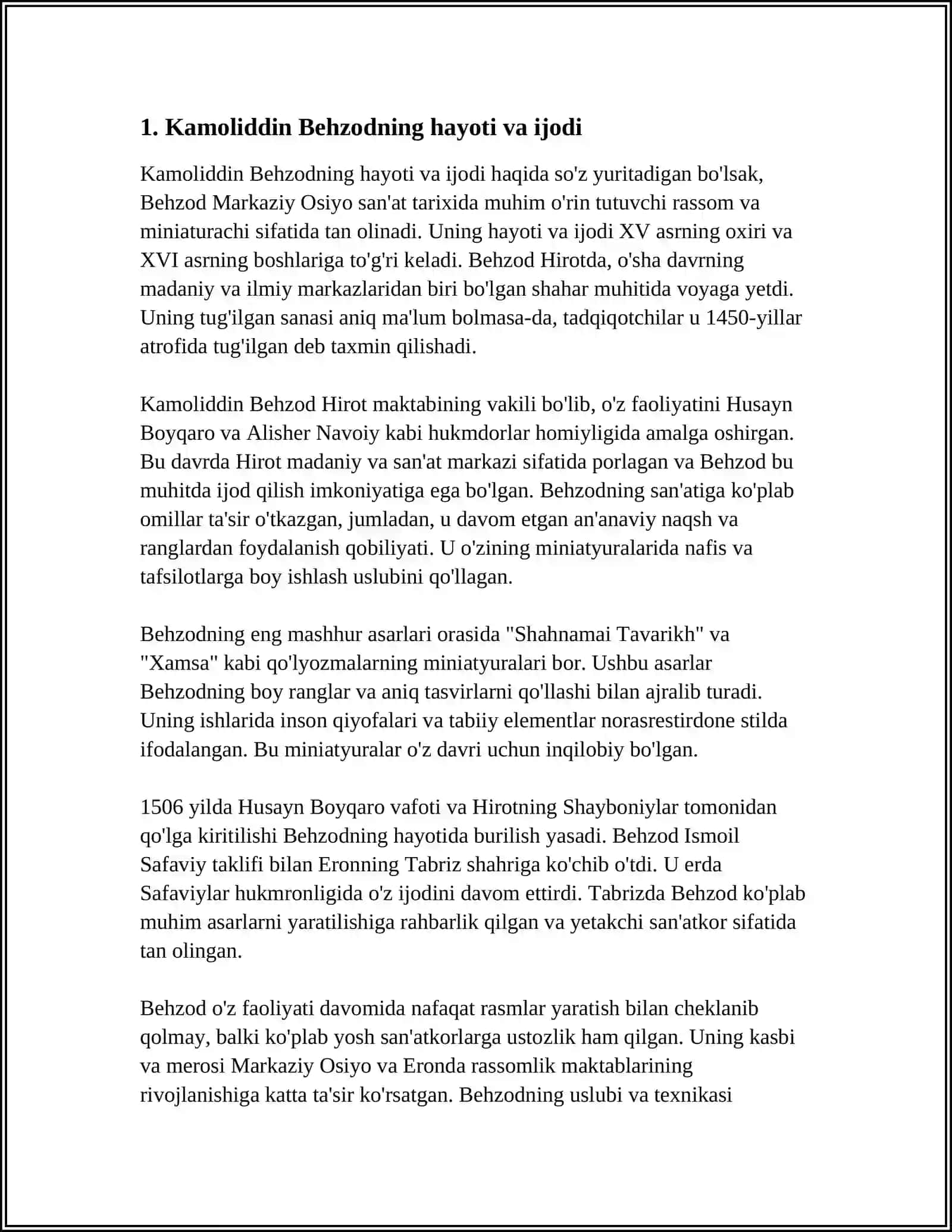 REFARAT: Kamoliddin Behzodning hayoti va ijodi 3