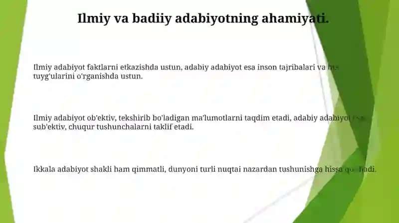 Ilmiy va badiiy adabiyotning axborot malumot manbai sifatida qiyosiy darajasi 3