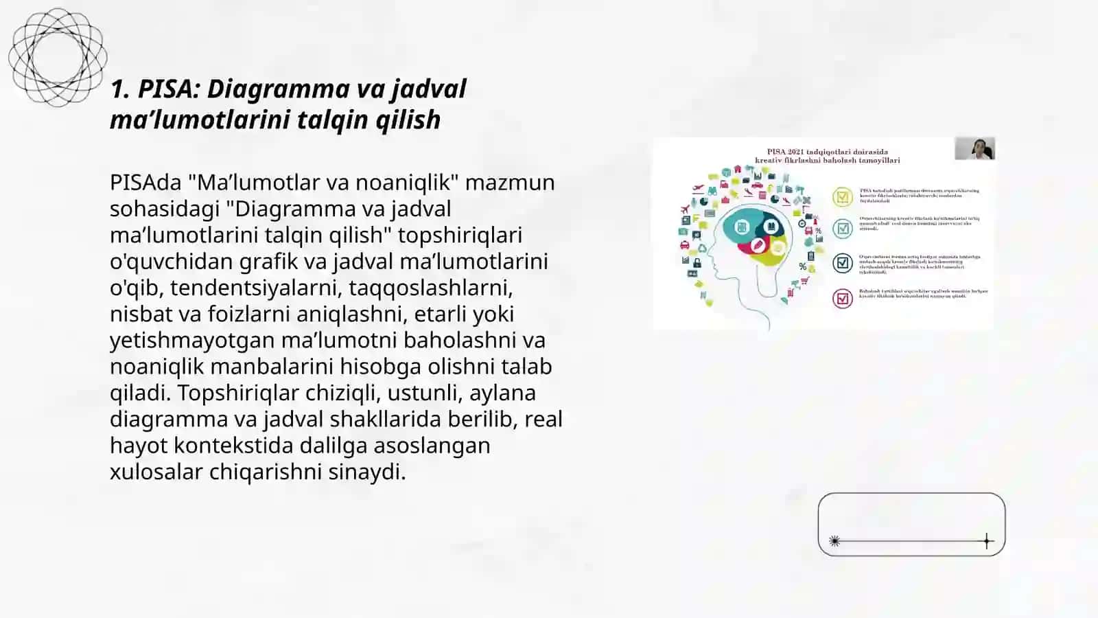 Pisa xalqaro baholash dasturida "Maʼlumotlar va noaniqlik " mazmun sohasiga oid topshiriqlar 3