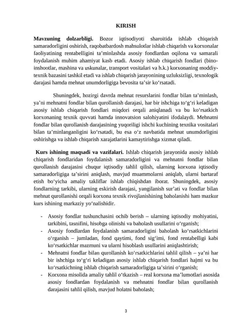 ASOSIY FONDLARDAN FOYDALANISH VA MEHNATNI FONDLAR BILAN QUROLLANISH KO‘RSATKICHLARI 3