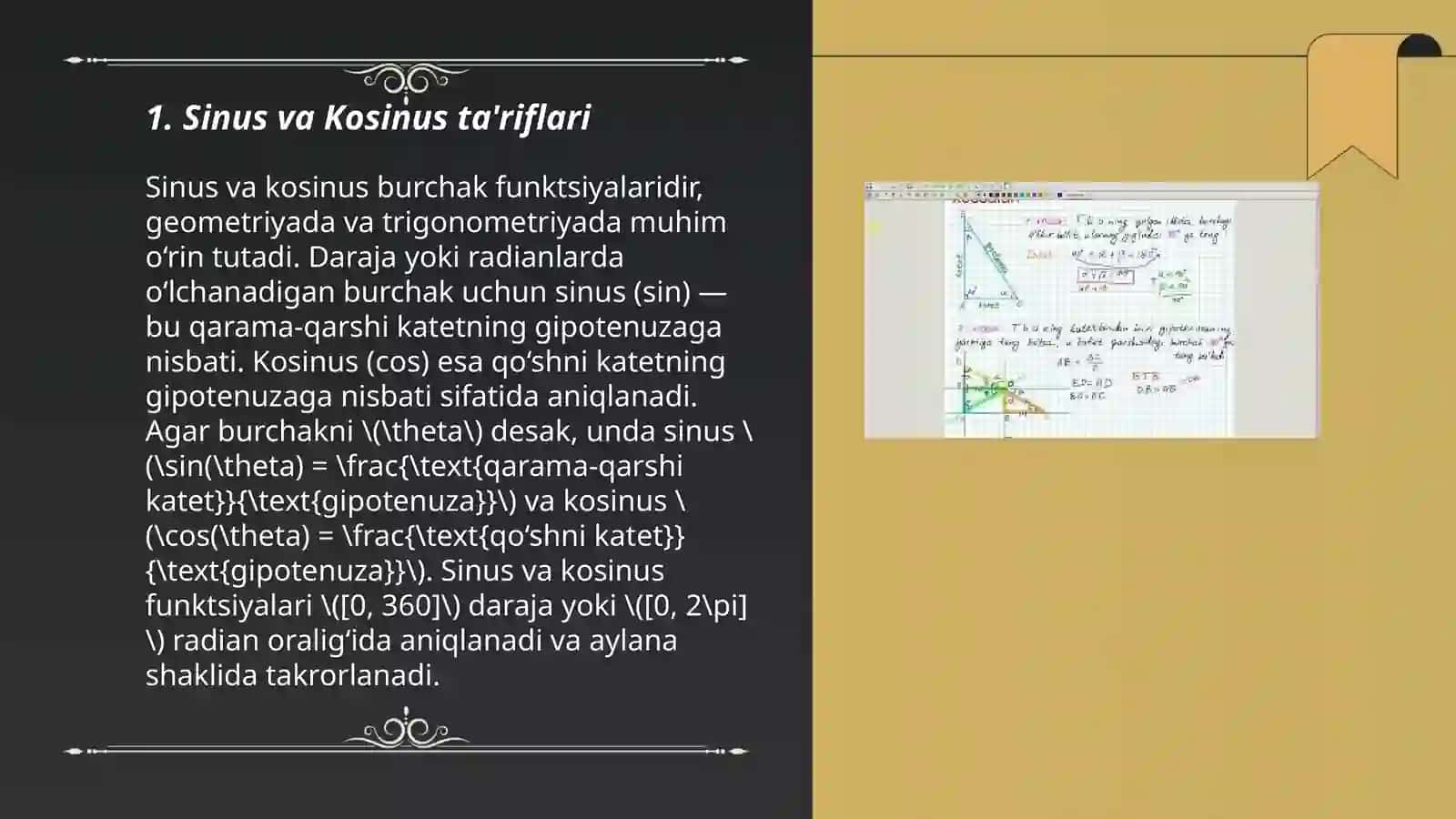 Sinus va Kosinus ta'riflari 3