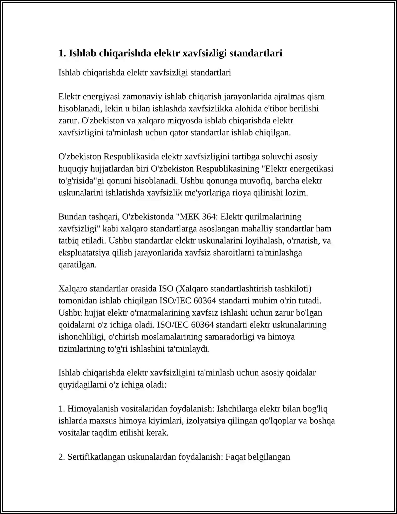 ISHLAB CHIQARISHDA ELEKTR XAVFSIZLIGINI TA'MINLASH 3