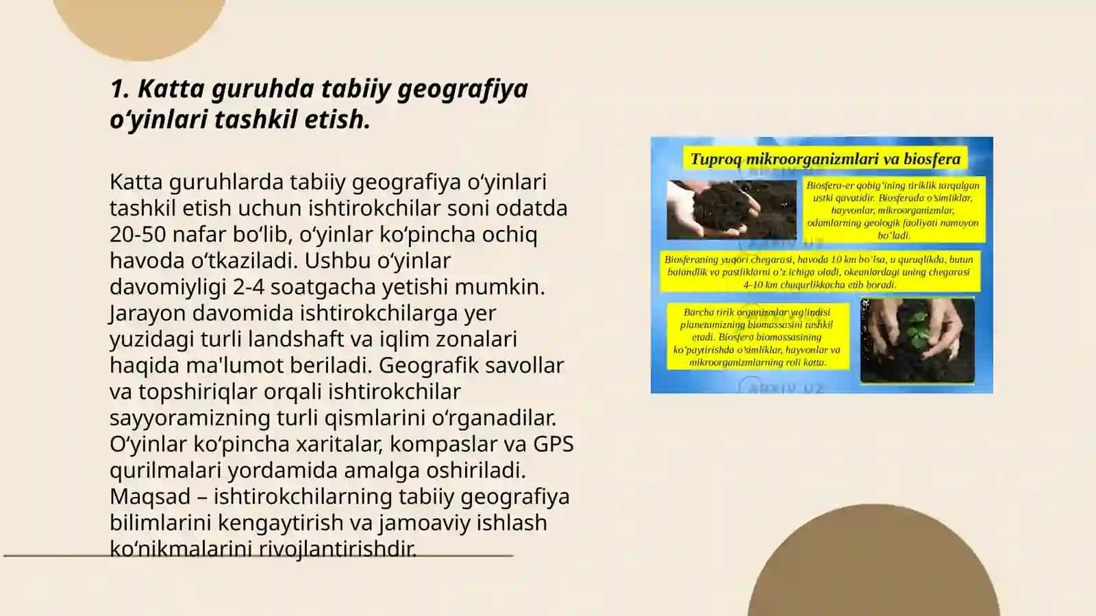 Katta guruhda tabiatga oid oʻyinlarni tashkil etishning mashgʻulot ishlanmalarini tuzish 3
