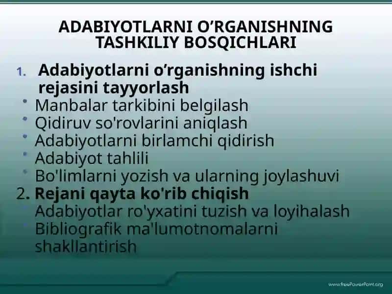 Adabiyotlar va hujjatlar ni o‘rganish 3