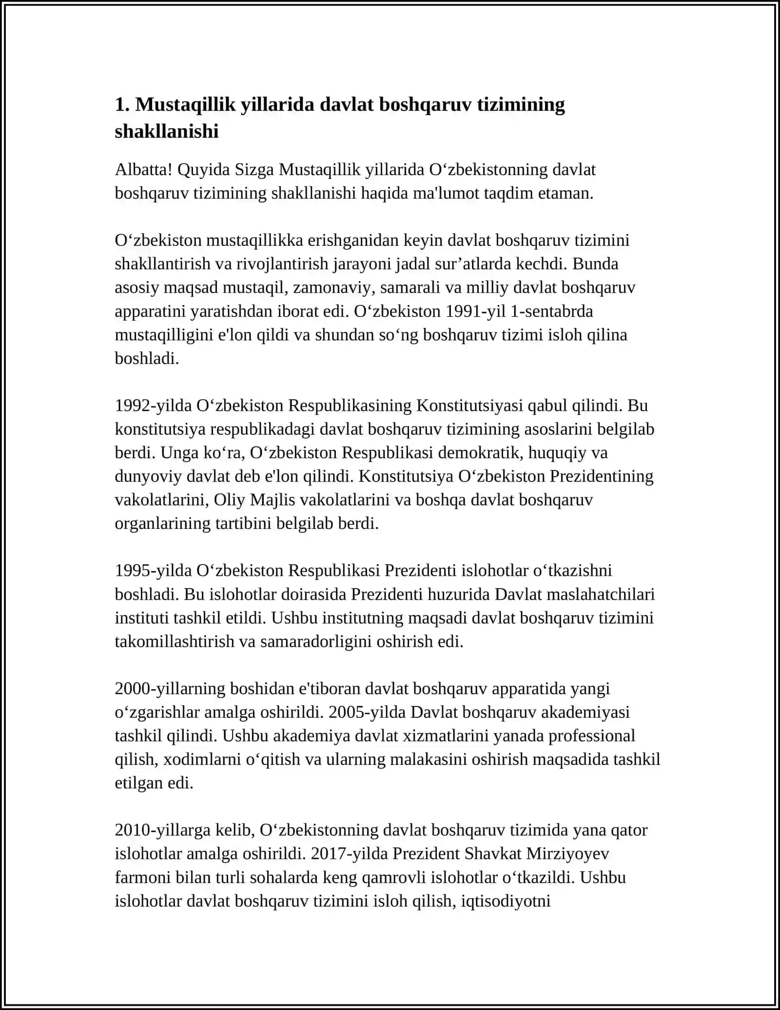 MUSTAQILLIK YILLARIDA DAVLAT BOSHQARUVI TIZIMIDA AMALGA OSHIRILGAN ISLOHOTLAR 3
