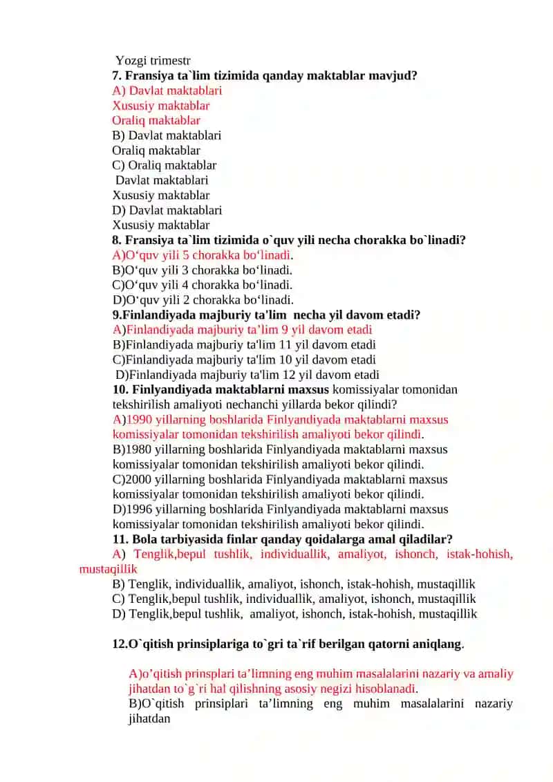 Ta`lim asoslari fanidan test savollari 3