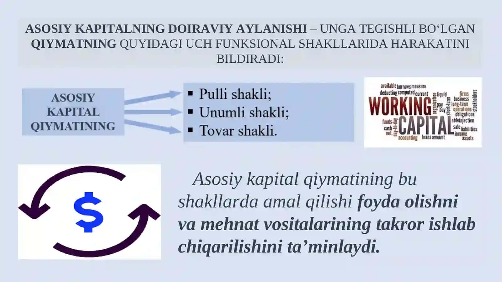 ASOSIY VA AYLANMA KAPITAL DOIRAVIY AYLANISHINING MOLIYAVIY ASPEKTLARI (JIHATLARI) 3