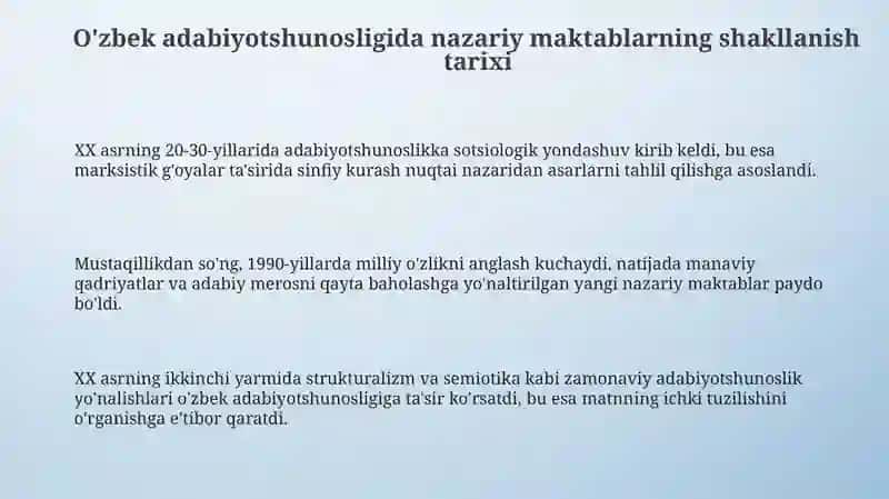 O'zbek adabiyotshunosligida nazariy maktablar 3