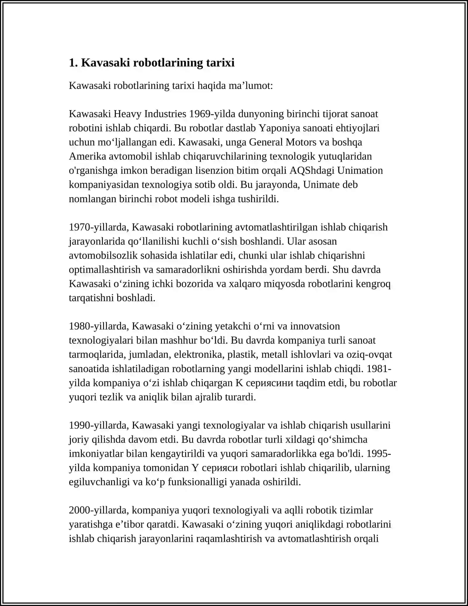 KAVASAKI ROBOTLARI HAQIDA MA'LUMOT 3