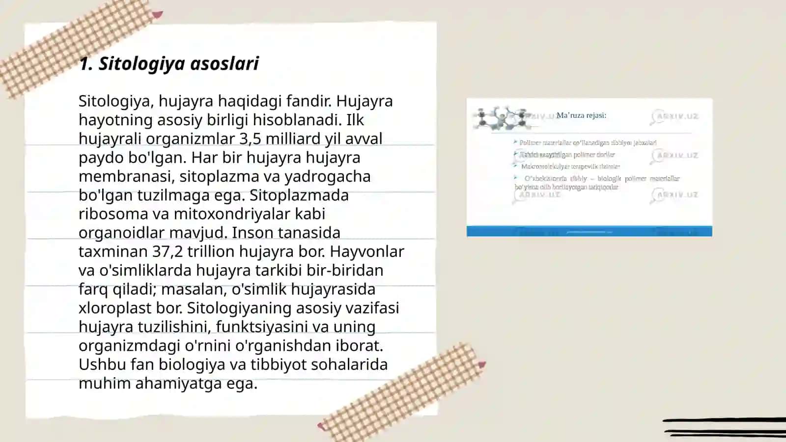 Sitologiya. Optik asboblarning tibbiyotda qoʻllanilishi. Viruslar. Prokariotlar 3