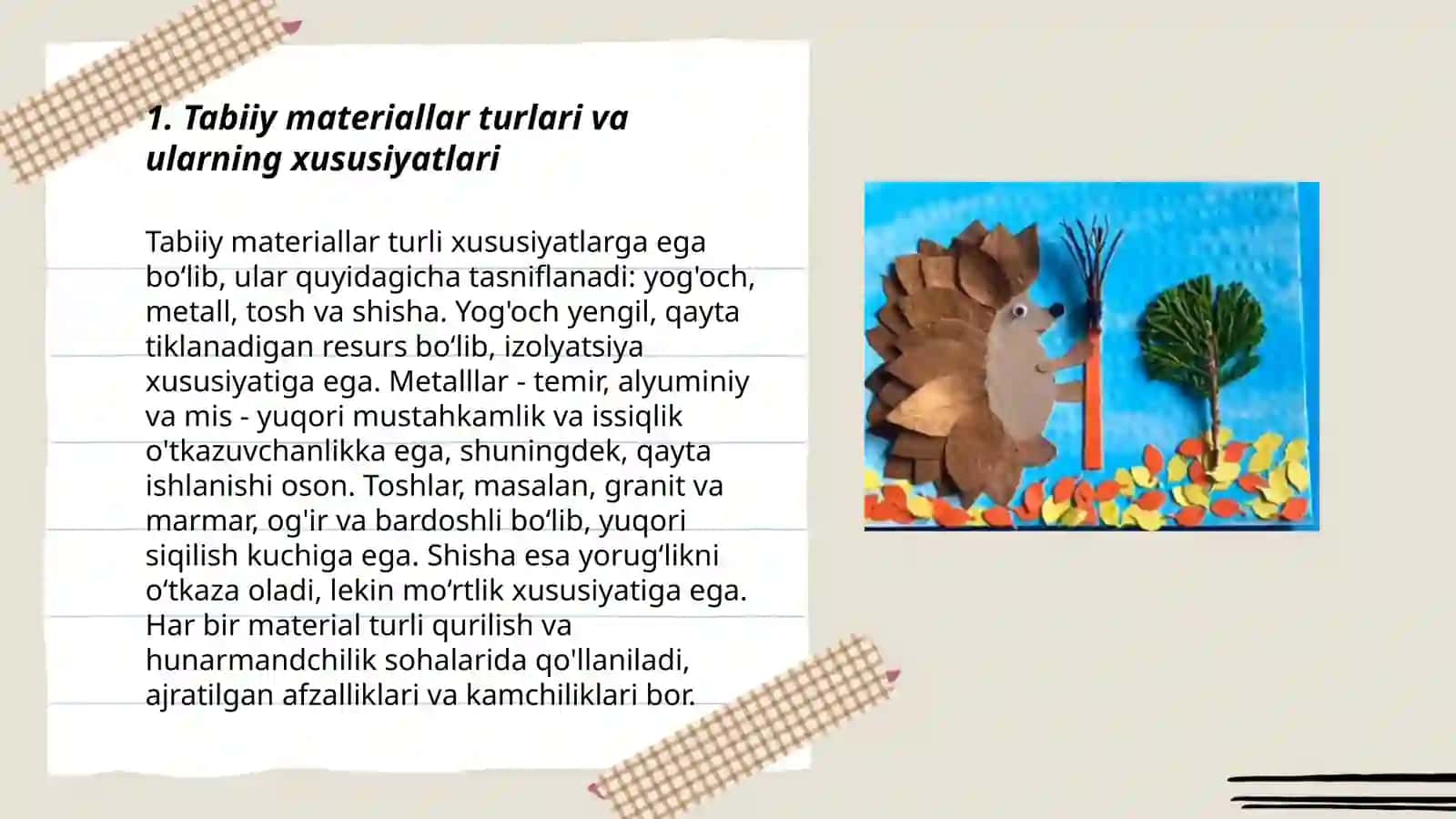 Tabiiy materiallar bilan ishlash darslarining mazmuni 3