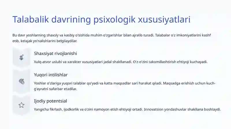 Talabalik davri psixologiyasi: Yoshlar ruhiyati va uning o'ziga xosliklari 3