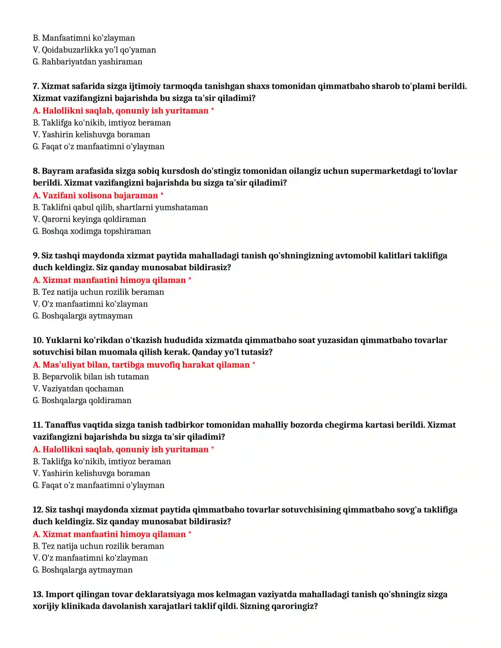 BOJXONA AKADEMIYASI - SUHBAT TESTLARI (№ 78) 3