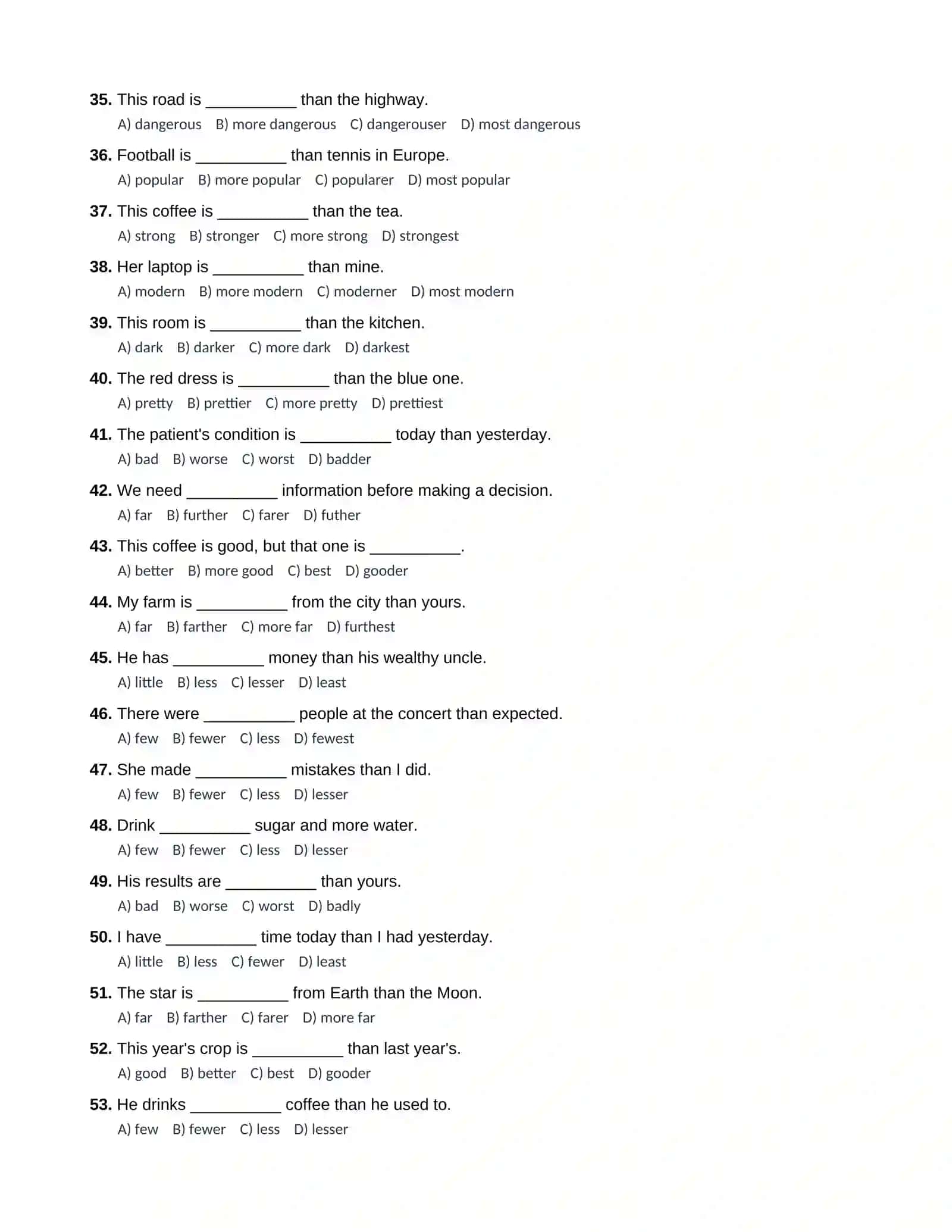 "Comparative Adjectives" (Sifatlarning qiyosiy darajasi) iboralari va qoidalari bo'yicha maxsus tayyorlangan 100 talik test oxiridan javoblari bilan 3