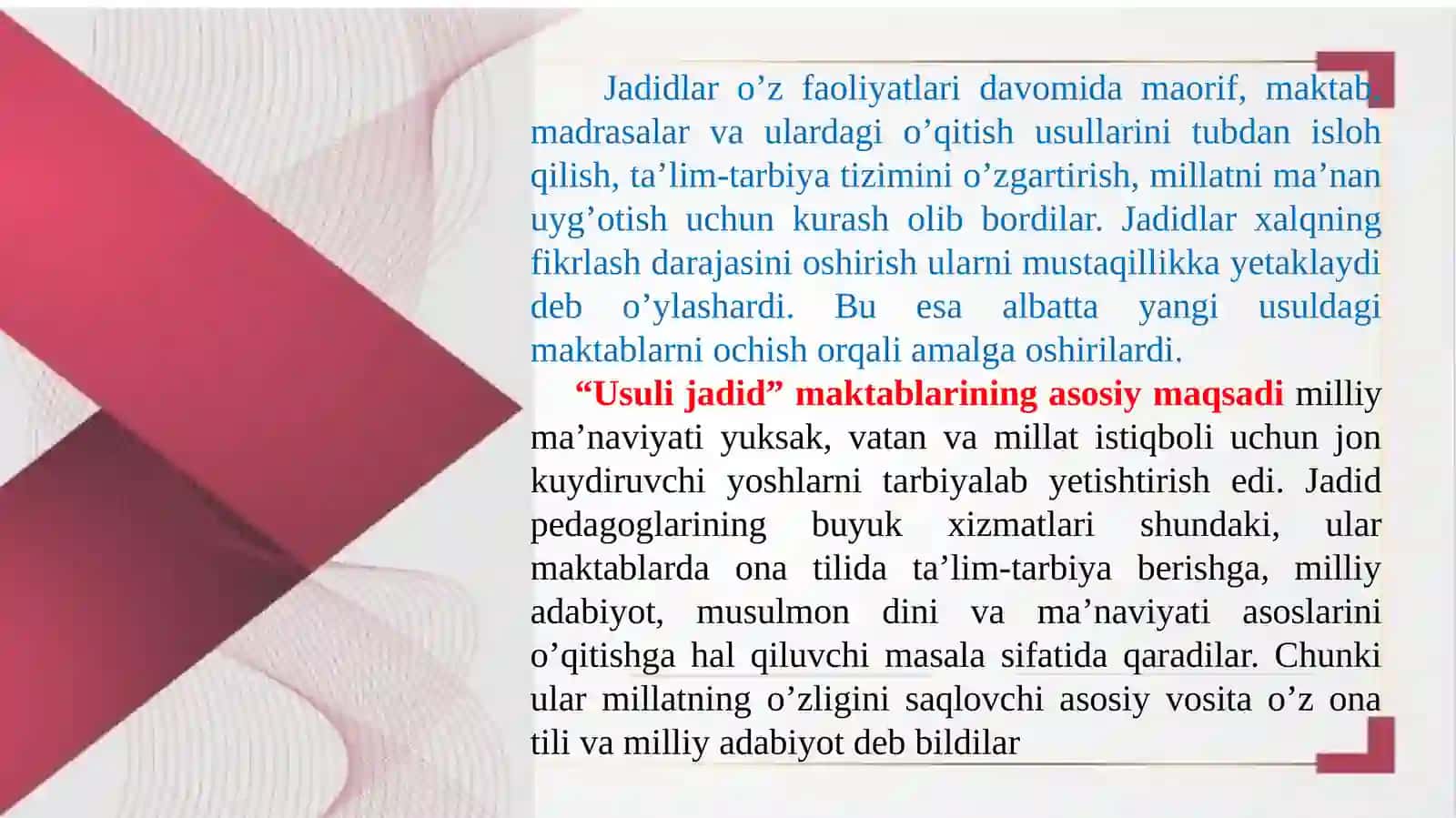 Mahmudxo`ja Behbudiy,Munavvar qori, Abdulla Avloniy,Abduqodir Shakuriylarlarning yangi usul maktablarini tashkile tishdagi vatanparvarlik xizmatlari 3