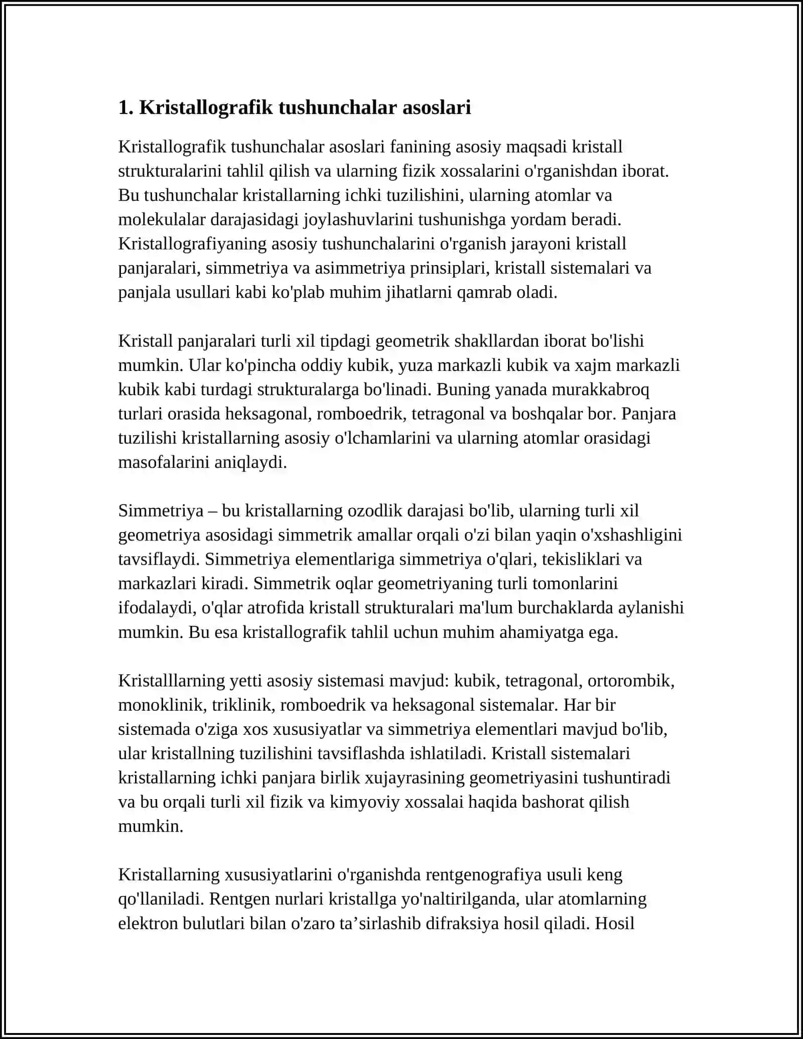 KRISTALLOGRAFIK TUSHUNCHANING MOHIYATI. SIMMETRIYA O'QI TEKISLIGI VA MARKAZI 3