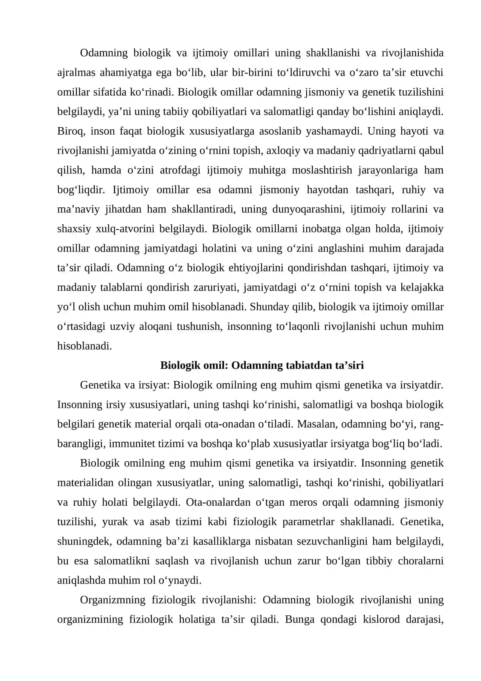Odamning biologik va ijtimoiy omil atijasi ekanligi 3
