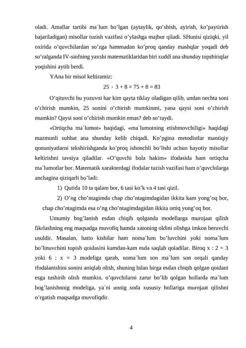 BOSHLANG’ICH SINF MATEMATIKA DARSLARIDA AMALIY MASHQLAR ECHISH JARAYONIDA O’QUVCHILARNING FIKRLASH QOBILYATLARINI O’STIRISH 3