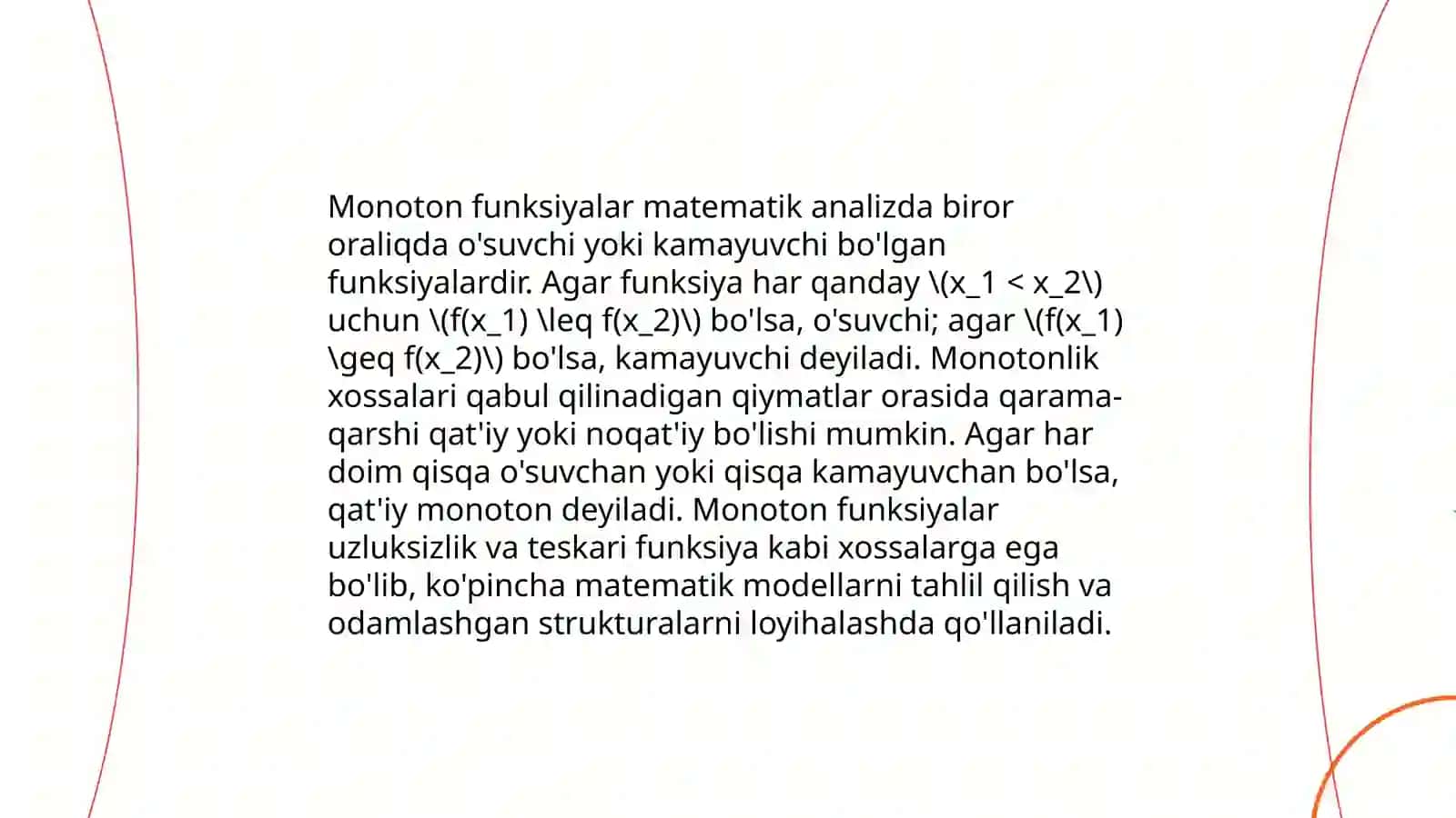Monoton funksiyalarning limiti. Hosila, uning geometrik va mexanik maʼnolari 3