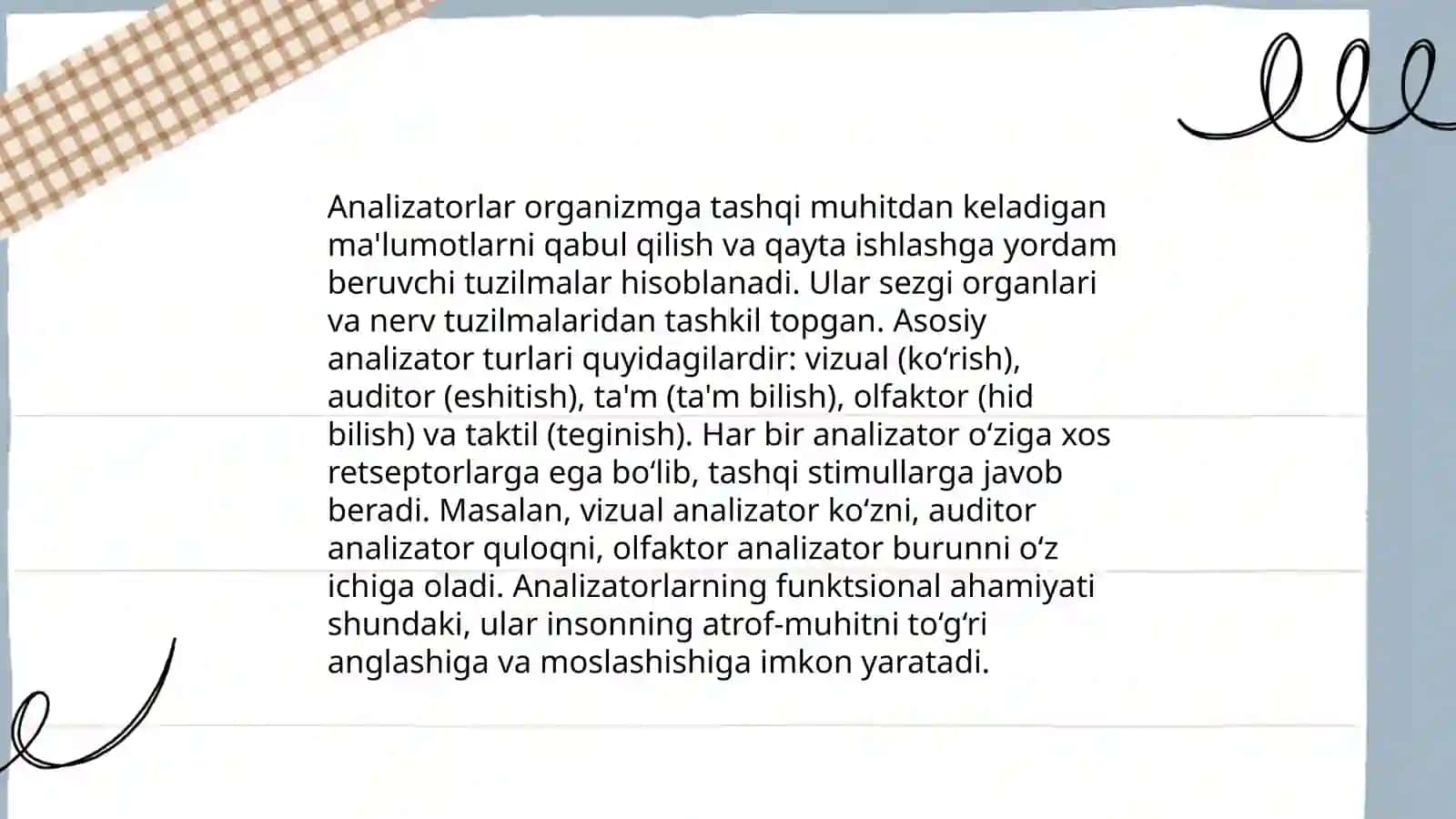 Analizator turlari, anatomofizialagik holati 3