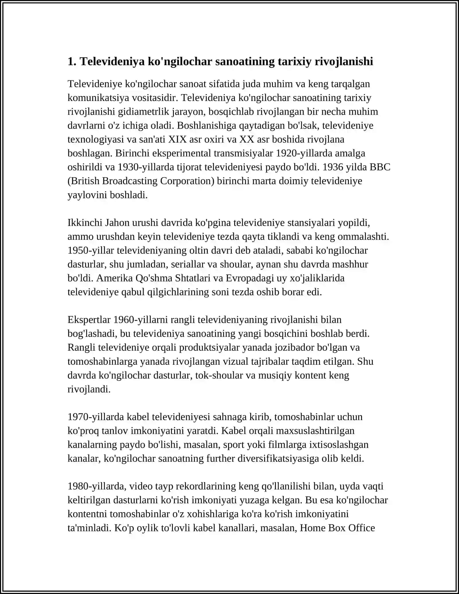 TELEVIDENIYA KO'NGILOCHAR SANOAT SIFATIDA 3