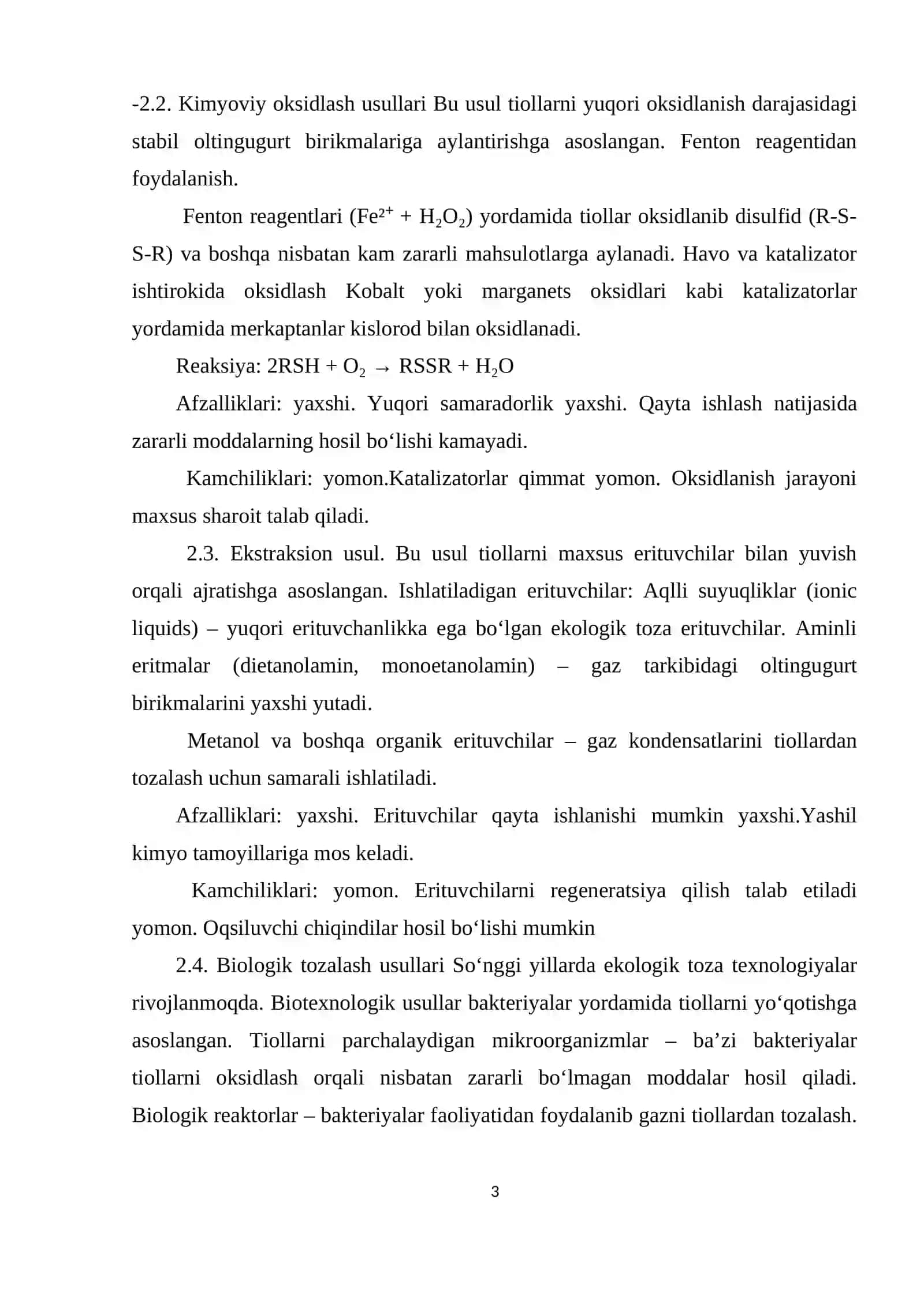 : Gaz va kondensatlarni tiollardan tozalash. 3