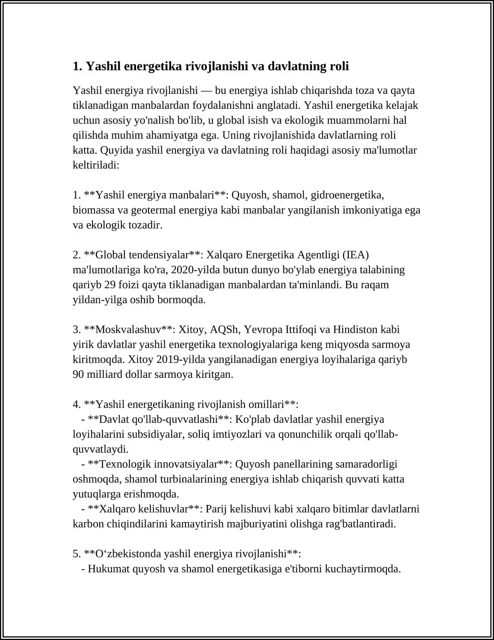 “YASHIL ENERGETIKA”NI DAVLAT TOMONIDAN QO‘LLAB - QUVVATLASHNING XORIJ TAJRIBASI 3