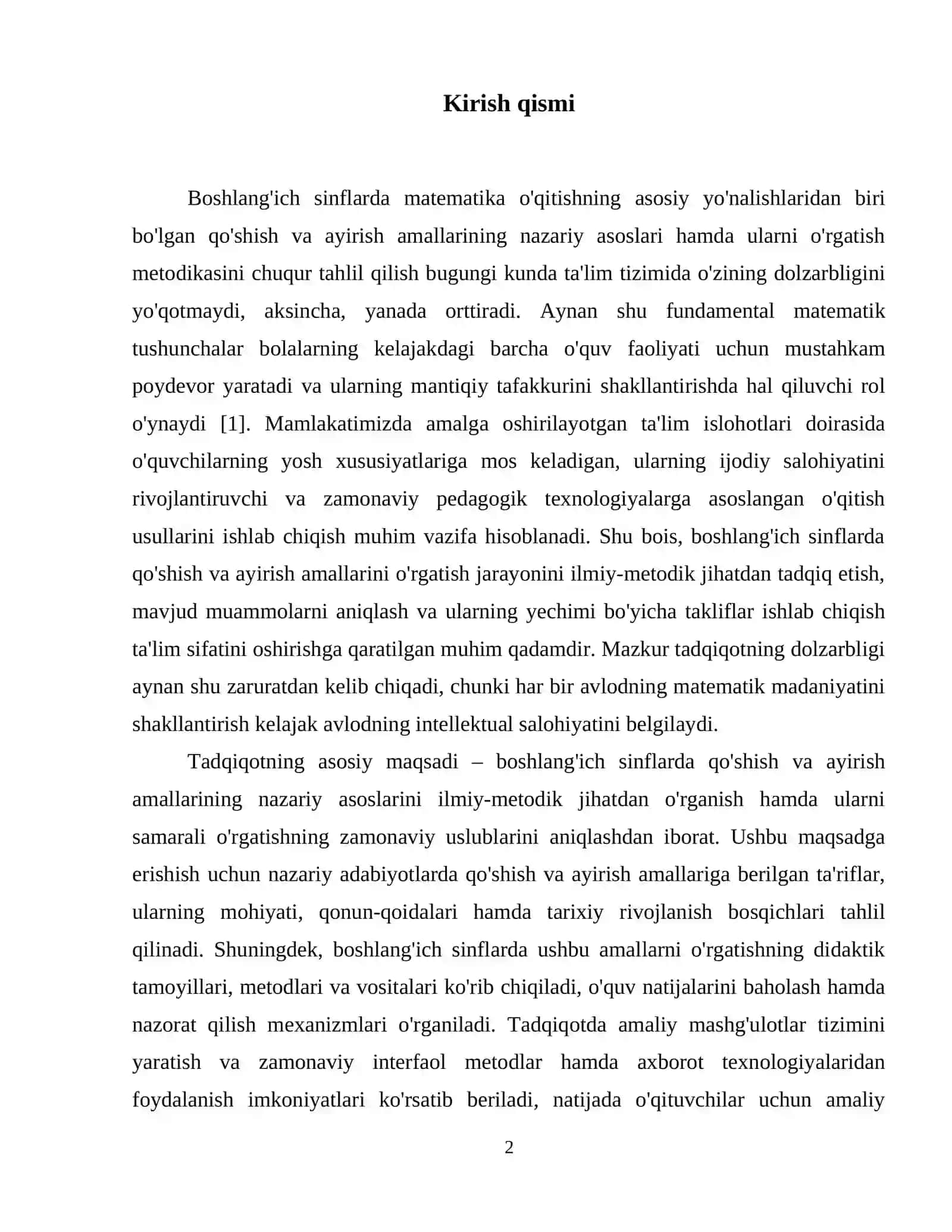 QO'SHISH VA AYIRISH AMALLARINING NAZARIY ASOSI VA ULARNI O'RGANISH METODIKASI (1-4-SINF MISOLIDA) 3