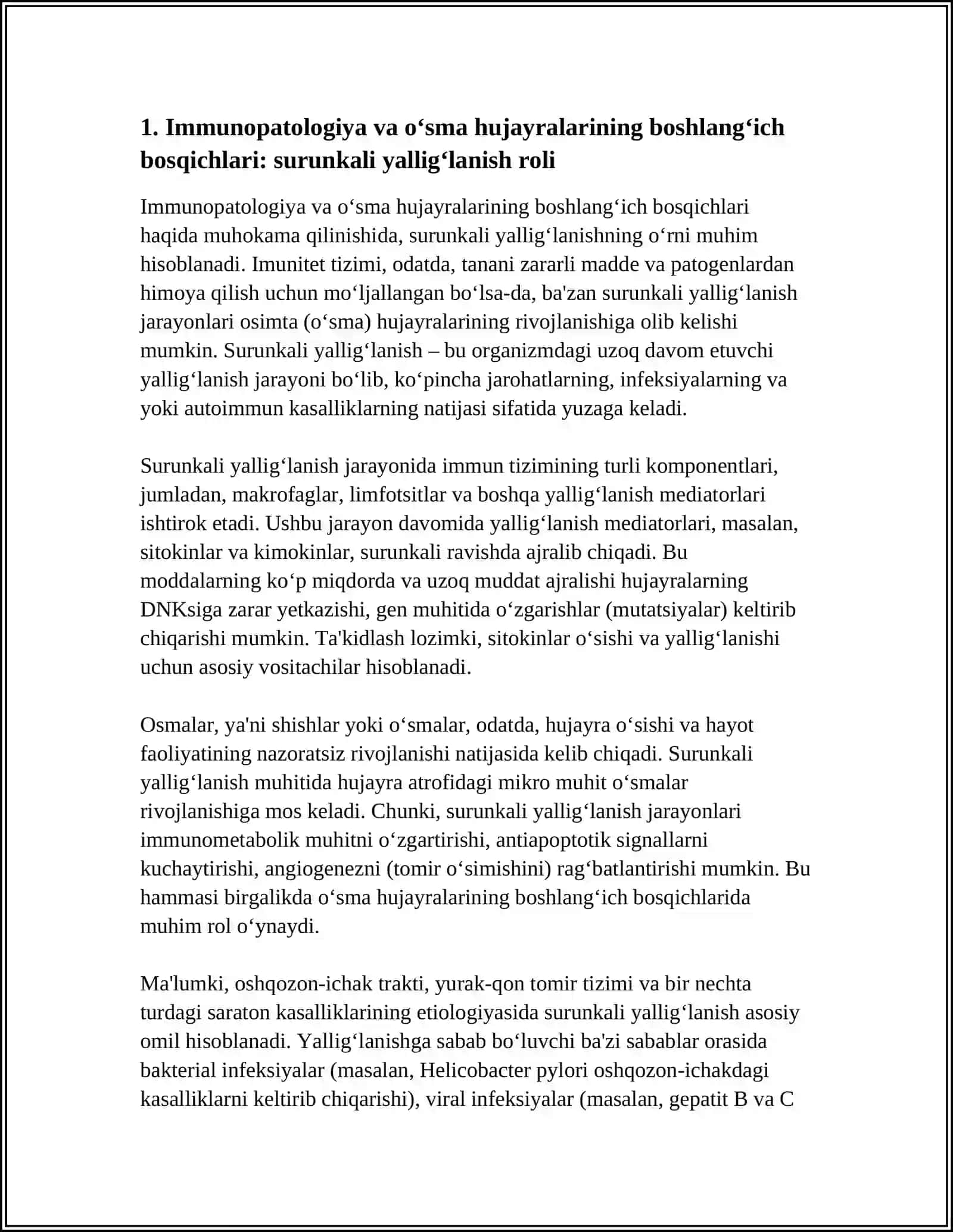 Immunopatologiya va o‘sma hujayralarining boshlang‘ich bosqichlari: surunkali yallig‘lanish roli 3